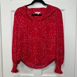 Hobbs London Red Printed Blouse‎ Long Sleeve Smocked Cuffs Size 4